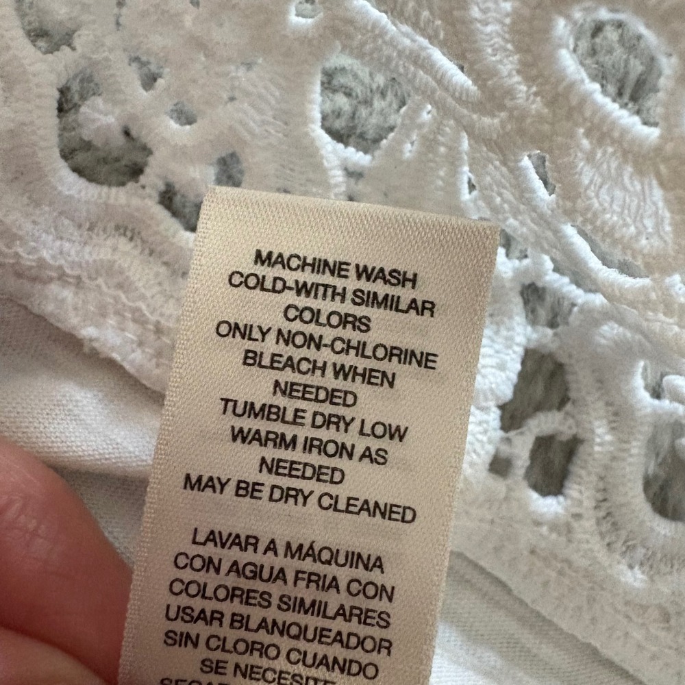 Chicos White Smocked Neck Crochet Lace Trim Top Cotton Modal‎ 3 XLVacation - Picture 4 of 8